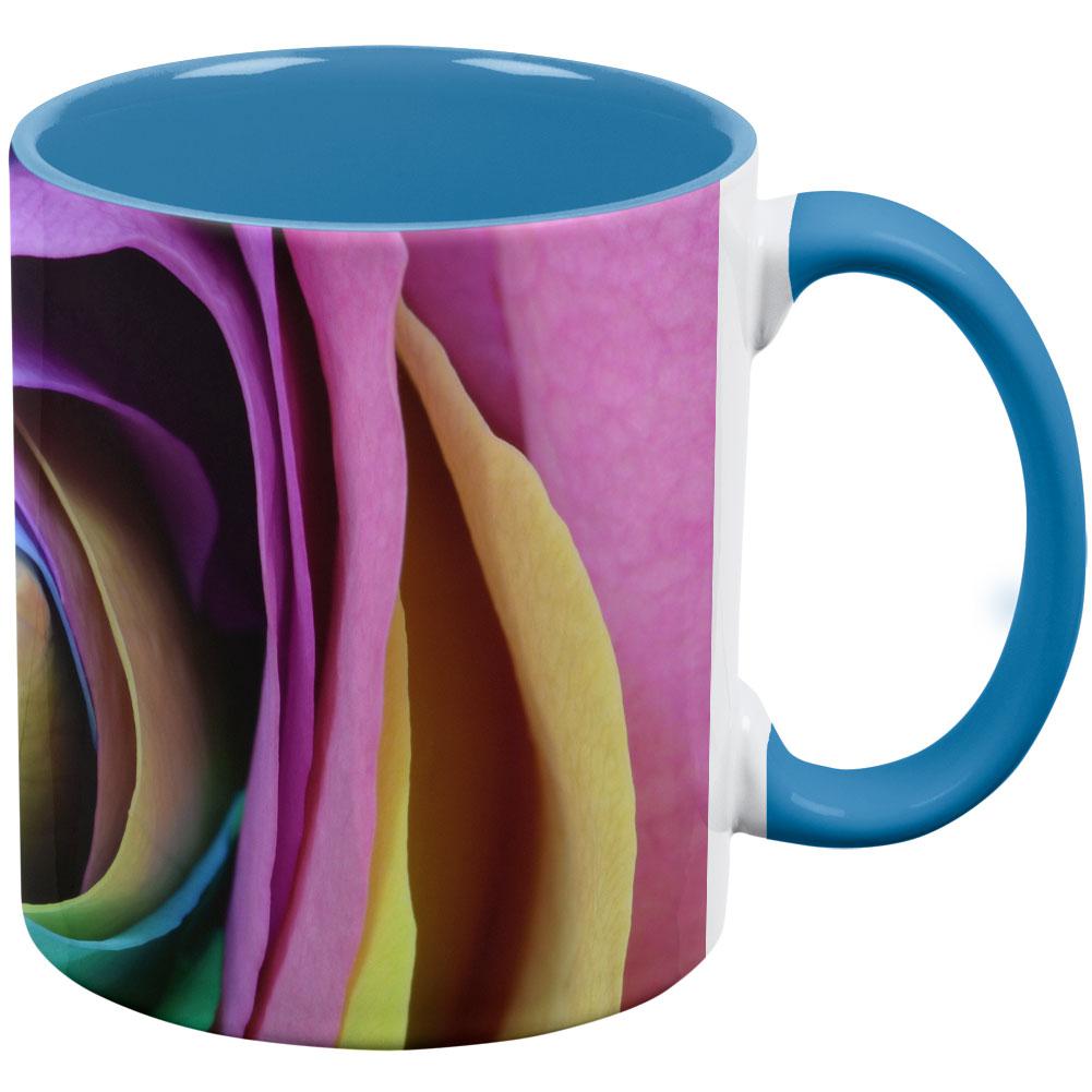 Rainbow Rose Aqua Handle Coffee Mug Coffee Mugs Old Glory OS White/Light Blue 