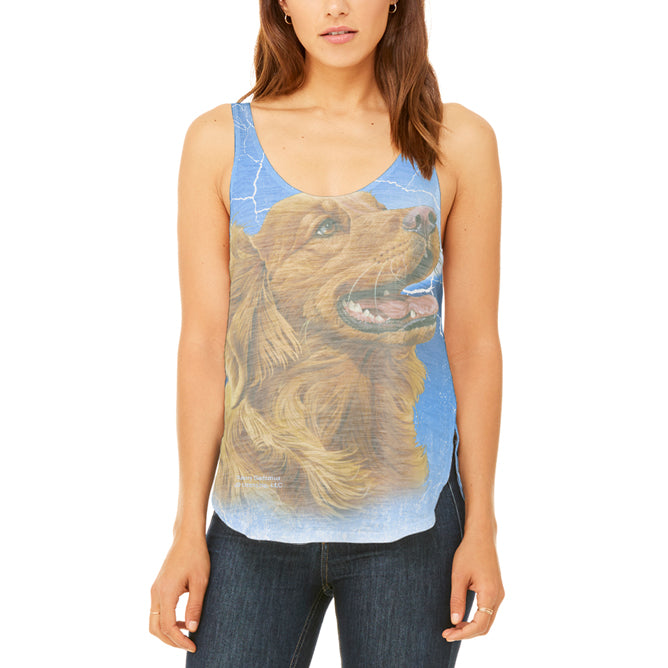 Golden Retriever Live Forever Juniors Flowy Side Slit Tank Top Juniors Tank Tops Old Glory 2XL Multi 