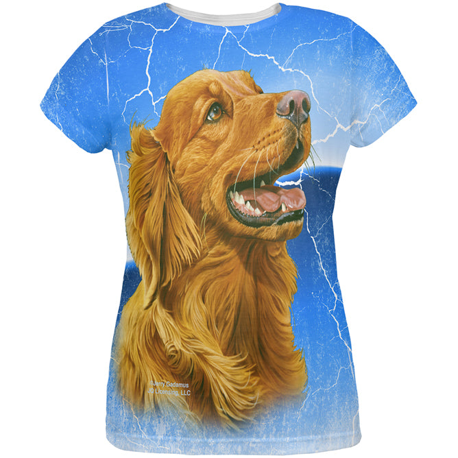 Golden Retriever Live Forever All Over Womens T Shirt Women's T-Shirts Old Glory LG Multi 