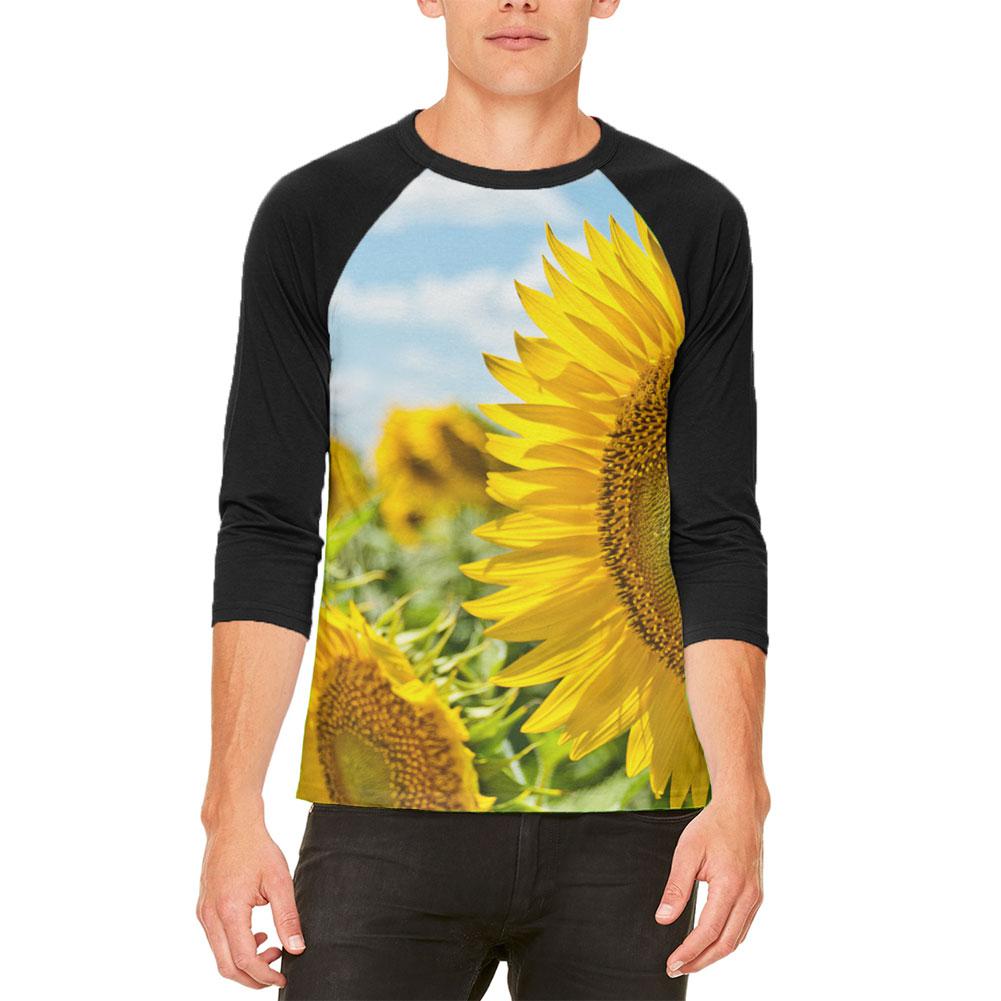 Sunflower Fields Mens Raglan T Shirt Men's Raglans Old Glory 2XL White-Black 