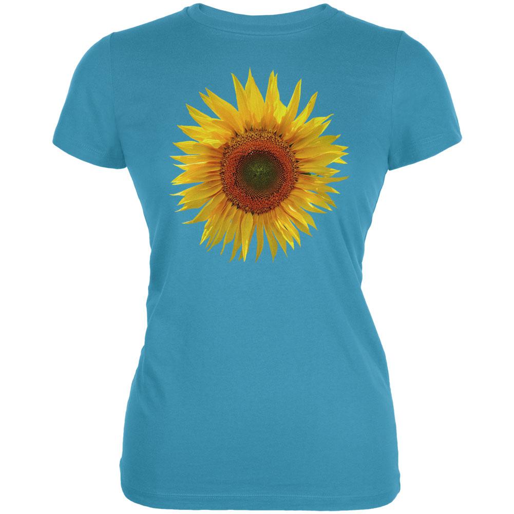 Giant Sunflower Juniors Soft T Shirt Juniors T-Shirts Old Glory LG Aqua 