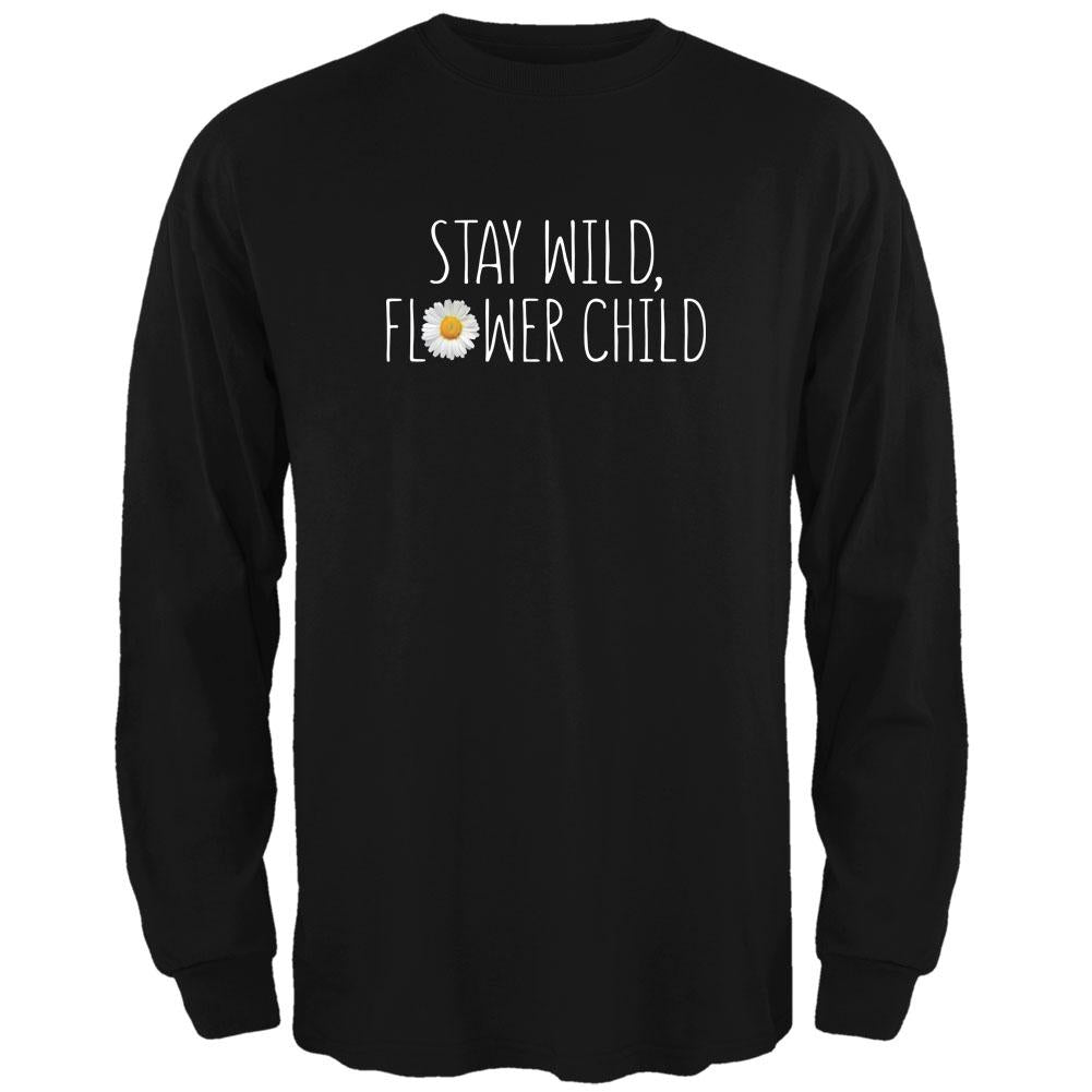 Stay Wild Flower Child Daisy Mens Long Sleeve T Shirt Men's Long Sleeves Old Glory 2XL Black 