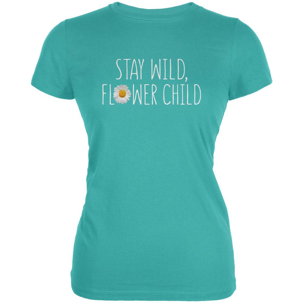 Stay Wild Flower Child Daisy Juniors Soft T Shirt Juniors T-Shirts Old Glory LG Teal 