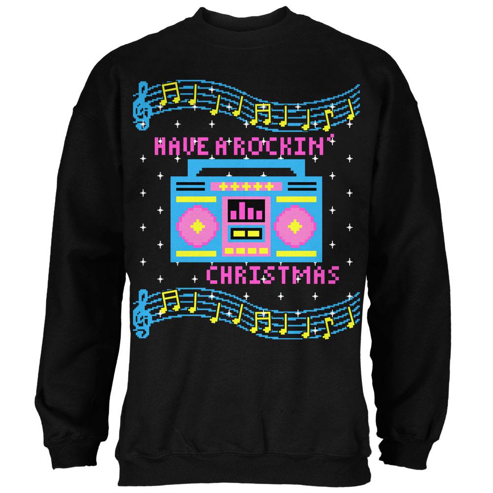 Retro Boombox Music Have a Rockin' Ugly Christmas Sweater Mens Sweatshirt Men's Sweatshirts Old Glory SM Black 