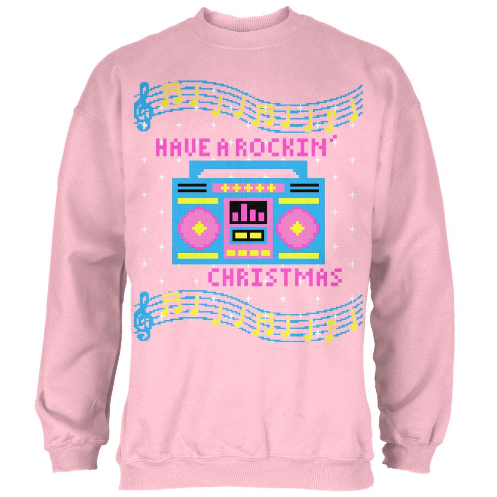 Retro Boombox Music Have a Rockin' Ugly Christmas Sweater Mens Sweatshirt Men's Sweatshirts Old Glory SM Light Pink 