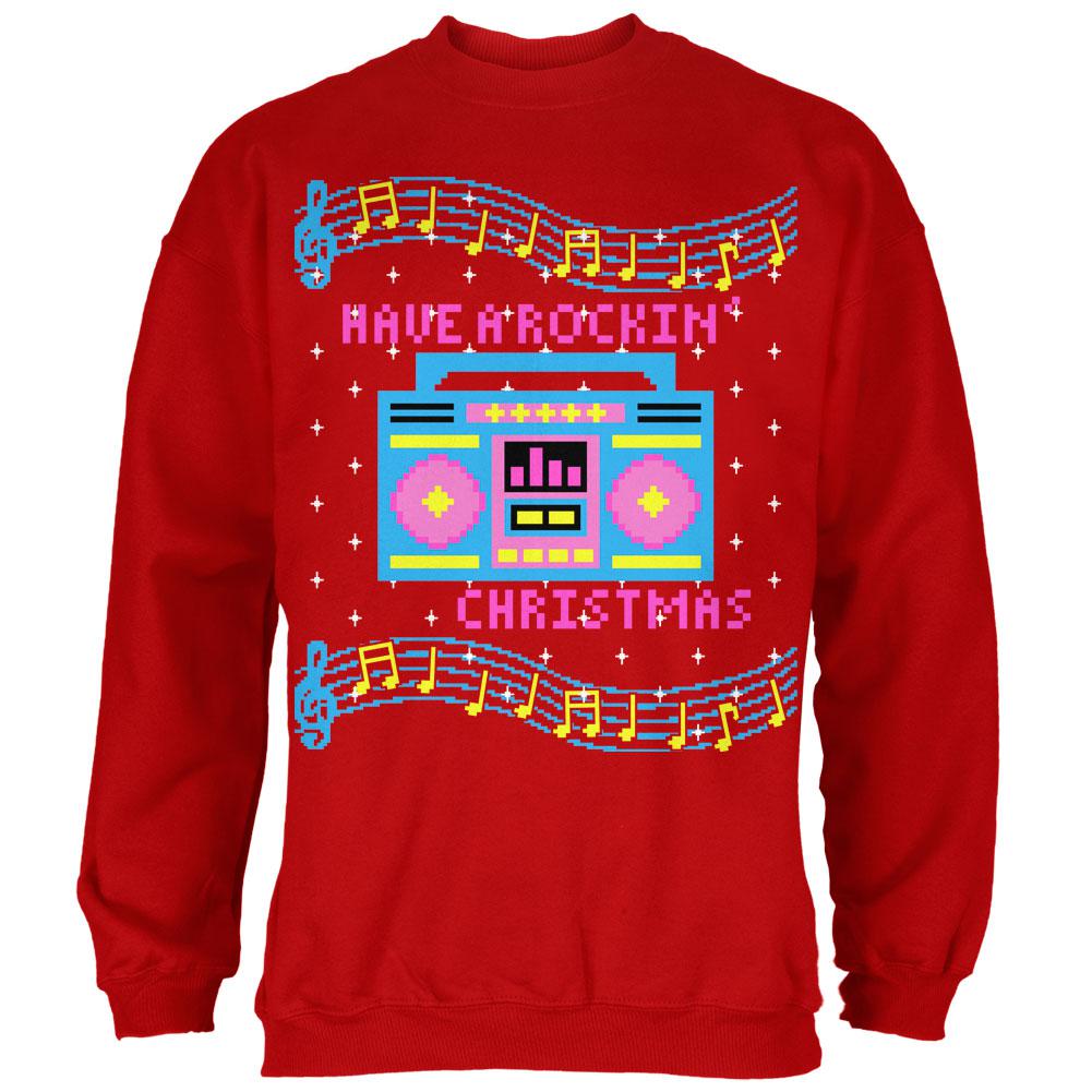 Retro Boombox Music Have a Rockin' Ugly Christmas Sweater Mens Sweatshirt Men's Sweatshirts Old Glory SM Red 