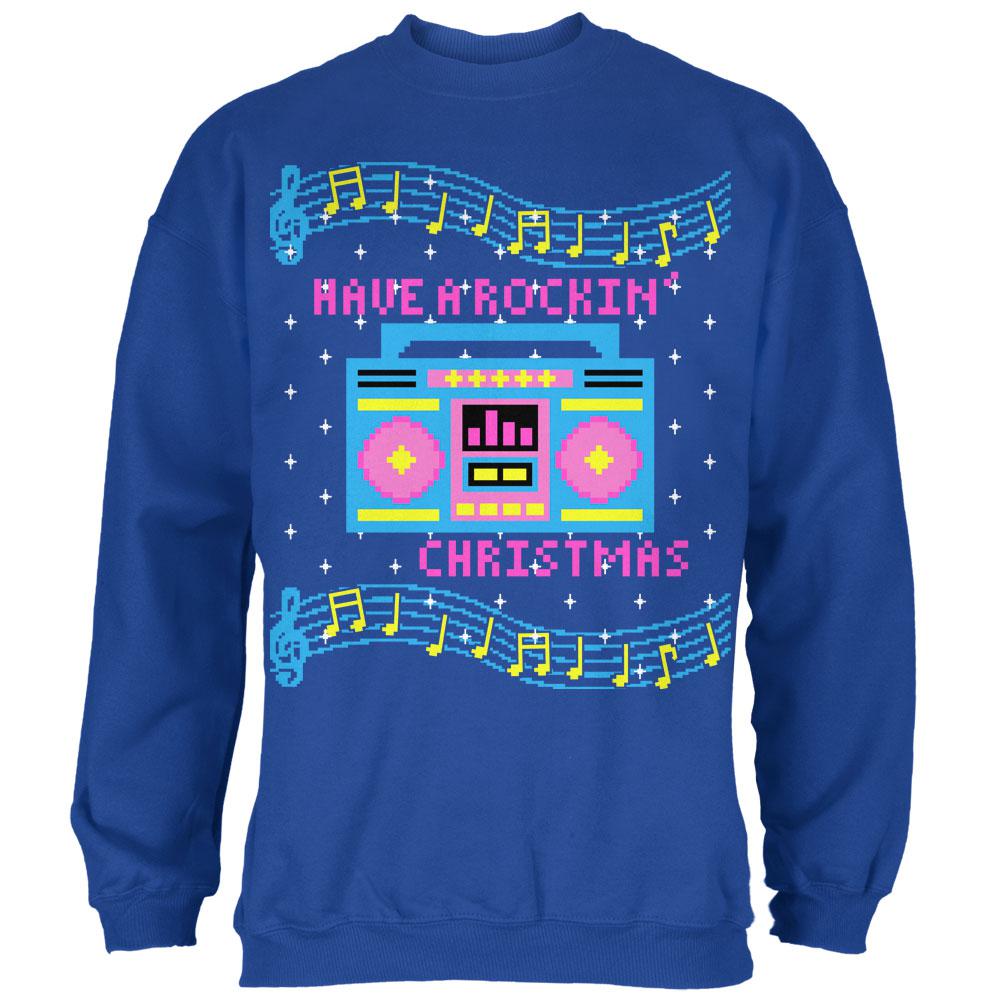 Retro Boombox Music Have a Rockin' Ugly Christmas Sweater Mens Sweatshirt Men's Sweatshirts Old Glory SM Royal 