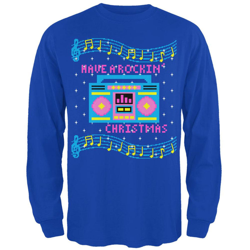 Retro Boombox Music Have a Rockin' Ugly Christmas Sweater Mens Long Sleeve T Shirt Men's Long Sleeves Old Glory 2XL Royal 