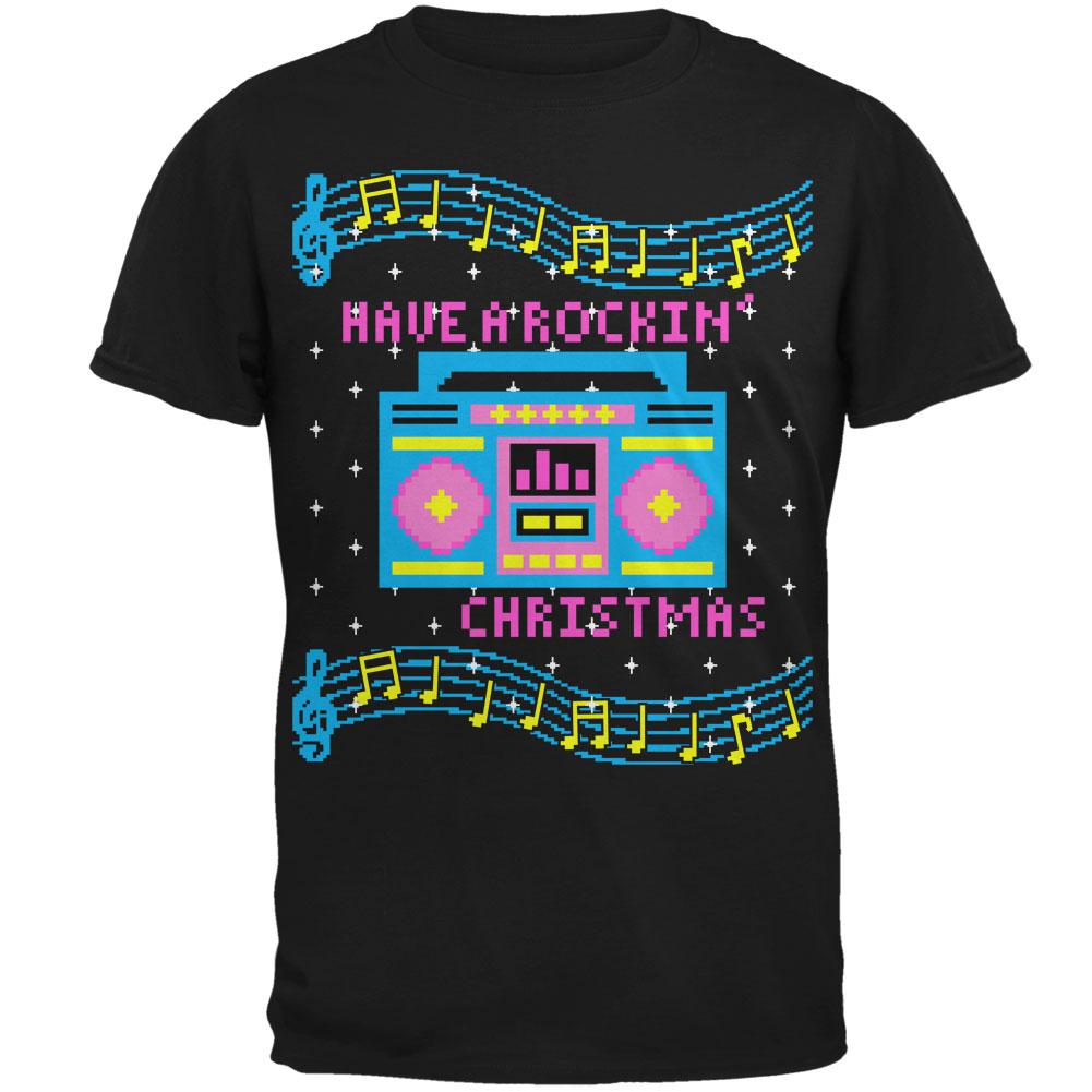 Retro Boombox Music Have a Rockin' Ugly Christmas Sweater Mens T Shirt Men's T-Shirts Old Glory 2XL Black 