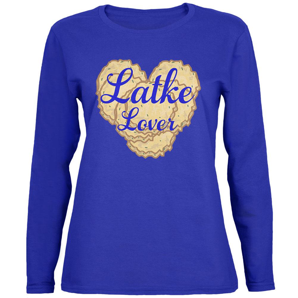 Hanukkah Latke Lover Womens Long Sleeve T Shirt Women's Long Sleeves Old Glory 2XL Royal 