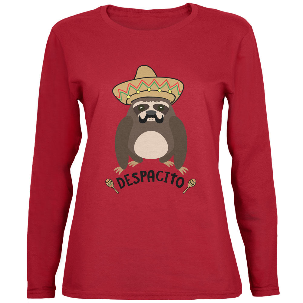 Despacito Means Slowly Funny Sloth Pun Womens Long Sleeve T Shirt Women's Long Sleeves Old Glory 2XL Red 