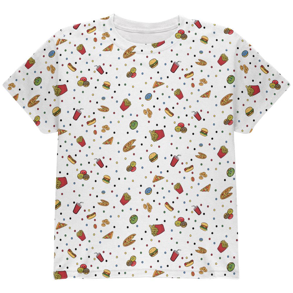 Junk Food Pattern All Over Youth T Shirt Youth T-Shirts Old Glory LG White 