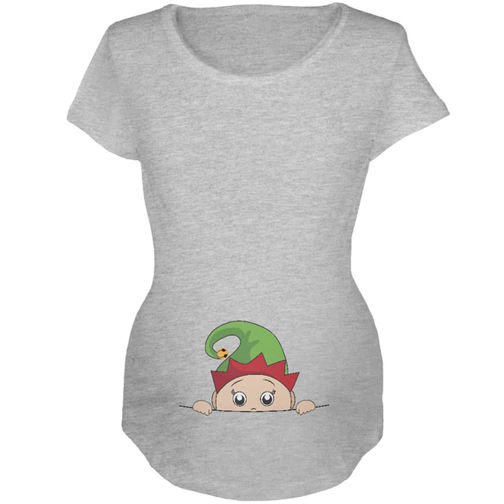 Christmas Peeking Baby Elf Green Maternity Soft T Shirt Maternity T-Shirts Old Glory 2XL Heather 