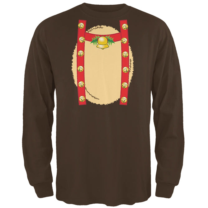 Christmas Reindeer With Bells Costume Mens Long Sleeve T Shirt Men's Long Sleeves Old Glory 2XL Brown 