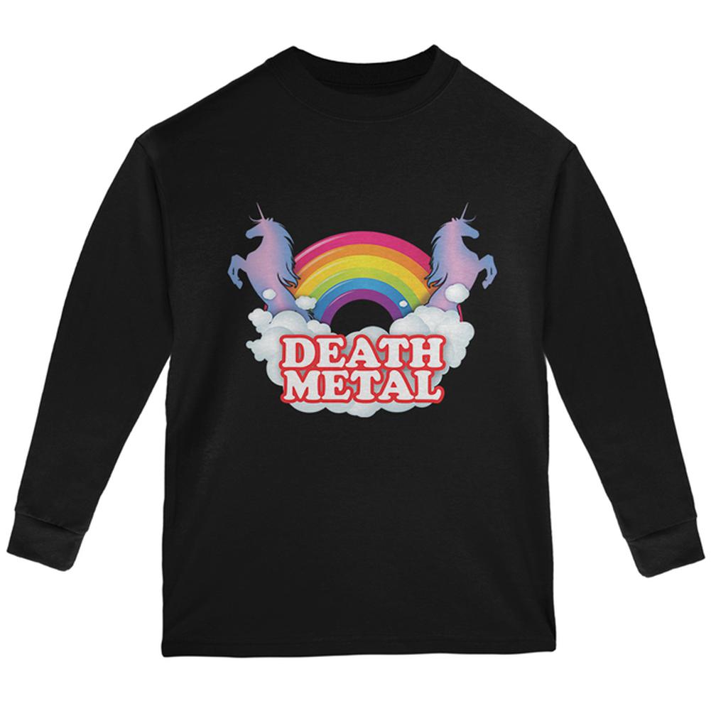 Death Metal Rainbow Unicorns Youth Long Sleeve T Shirt Youth Long Sleeves Old Glory LG Black 