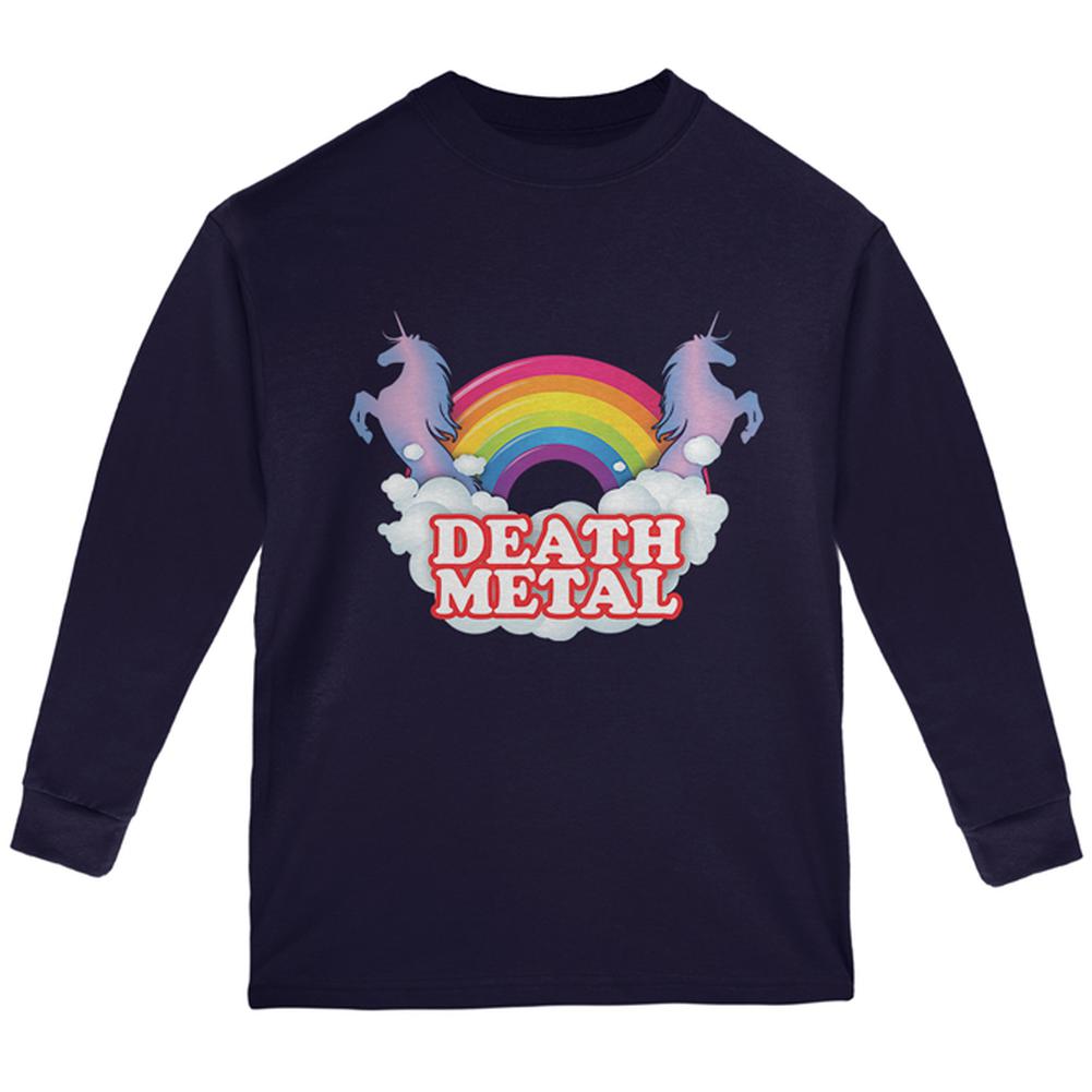 Death Metal Rainbow Unicorns Youth Long Sleeve T Shirt Youth Long Sleeves Old Glory LG Navy 