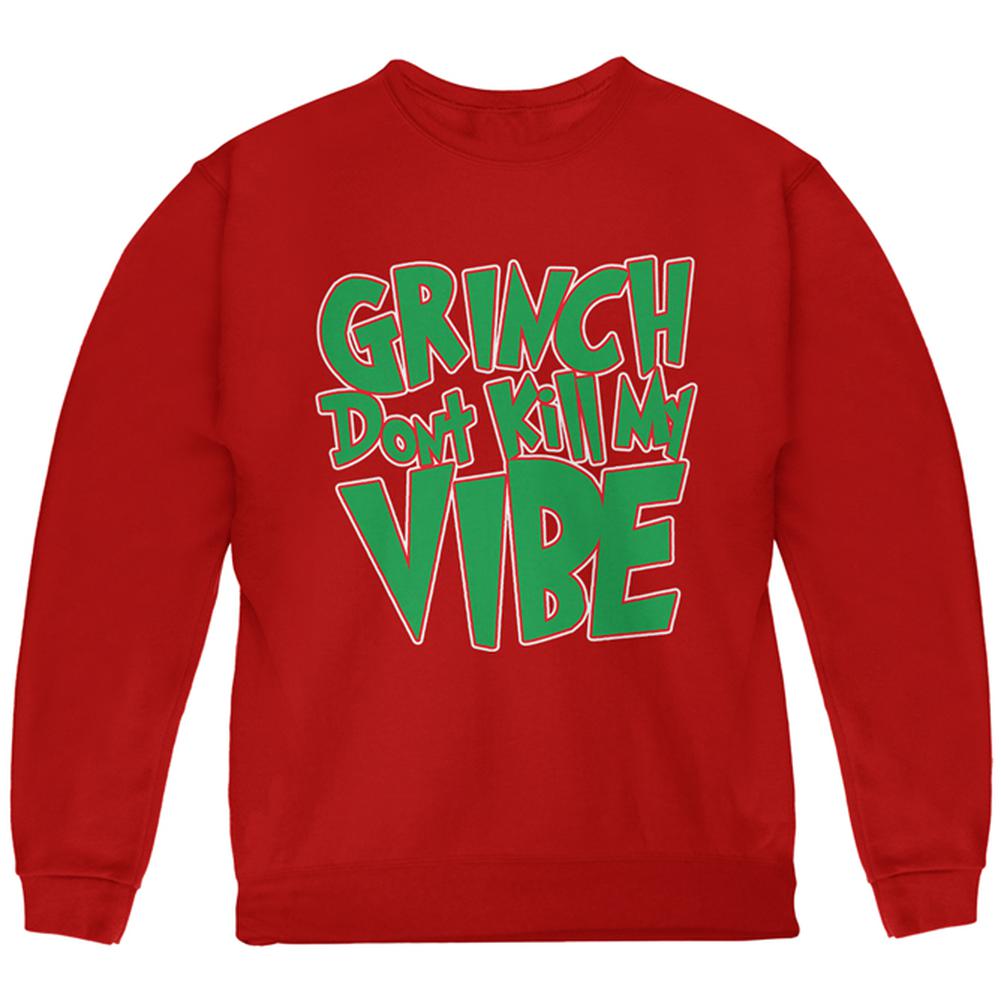 Christmas Grinch Don't Kill My Vibe Youth Sweatshirt Youth Sweatshirts Old Glory SM Red 