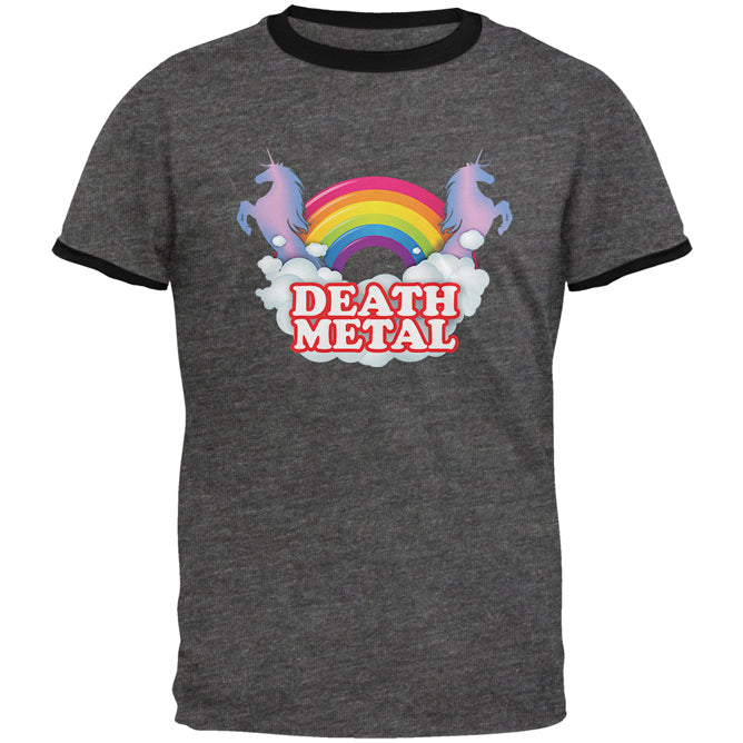 Death Metal Rainbow Unicorns Mens Ringer T Shirt Men's T-Shirts Old Glory 2XL Dark Heather-Black 