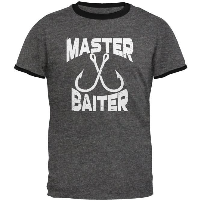 Master Baiter Fishing Mens Ringer T Shirt Men's T-Shirts Old Glory LG Dark Heather 