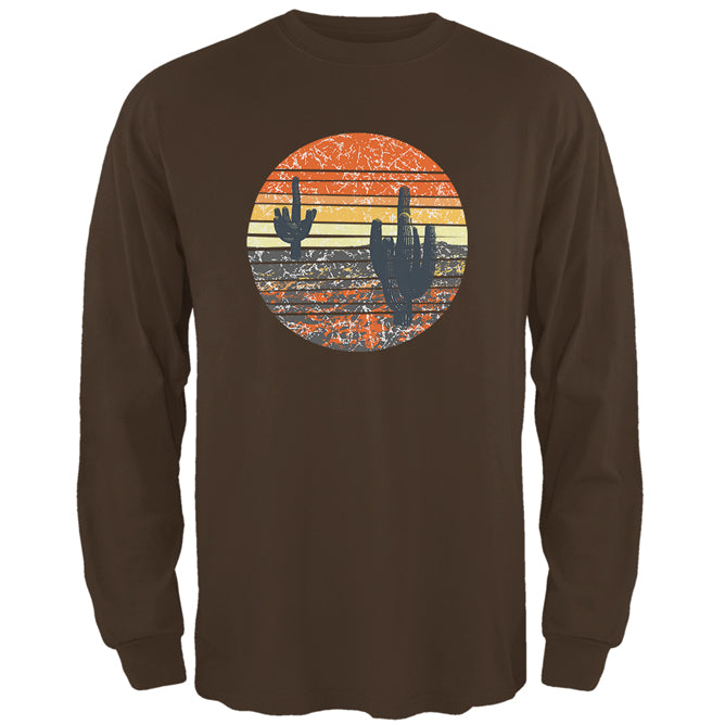 Vintage Cactus Sunset Mens Long Sleeve T Shirt Men's Long Sleeves Old Glory 2XL Brown 