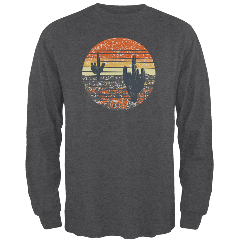 Vintage Cactus Sunset Mens Long Sleeve T Shirt Men's Long Sleeves Old Glory 2XL Deep Heather 