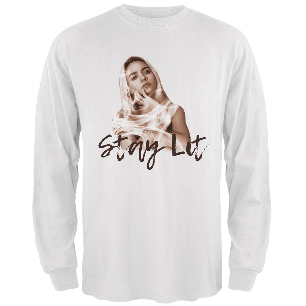 Stay Lit Smoky Girl Mens Long Sleeve T Shirt Men's Long Sleeves Old Glory 2XL White 