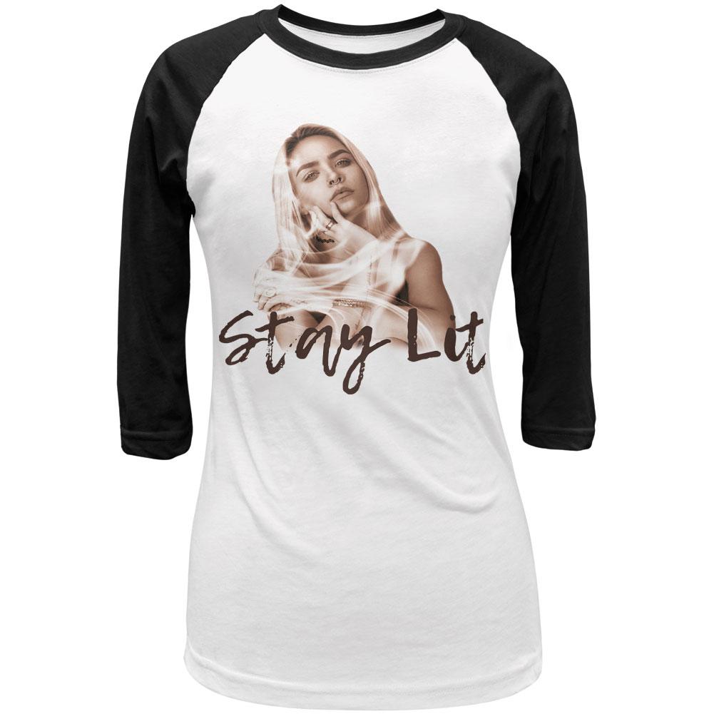 Stay Lit Smoky Girl Juniors 3/4 Sleeve Raglan T Shirt Juniors Raglans Old Glory 2XL White 