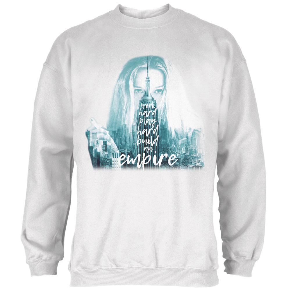 City Skyline Girl Build an Empire Mens Sweatshirt Men's Sweatshirts Old Glory 2XL White 