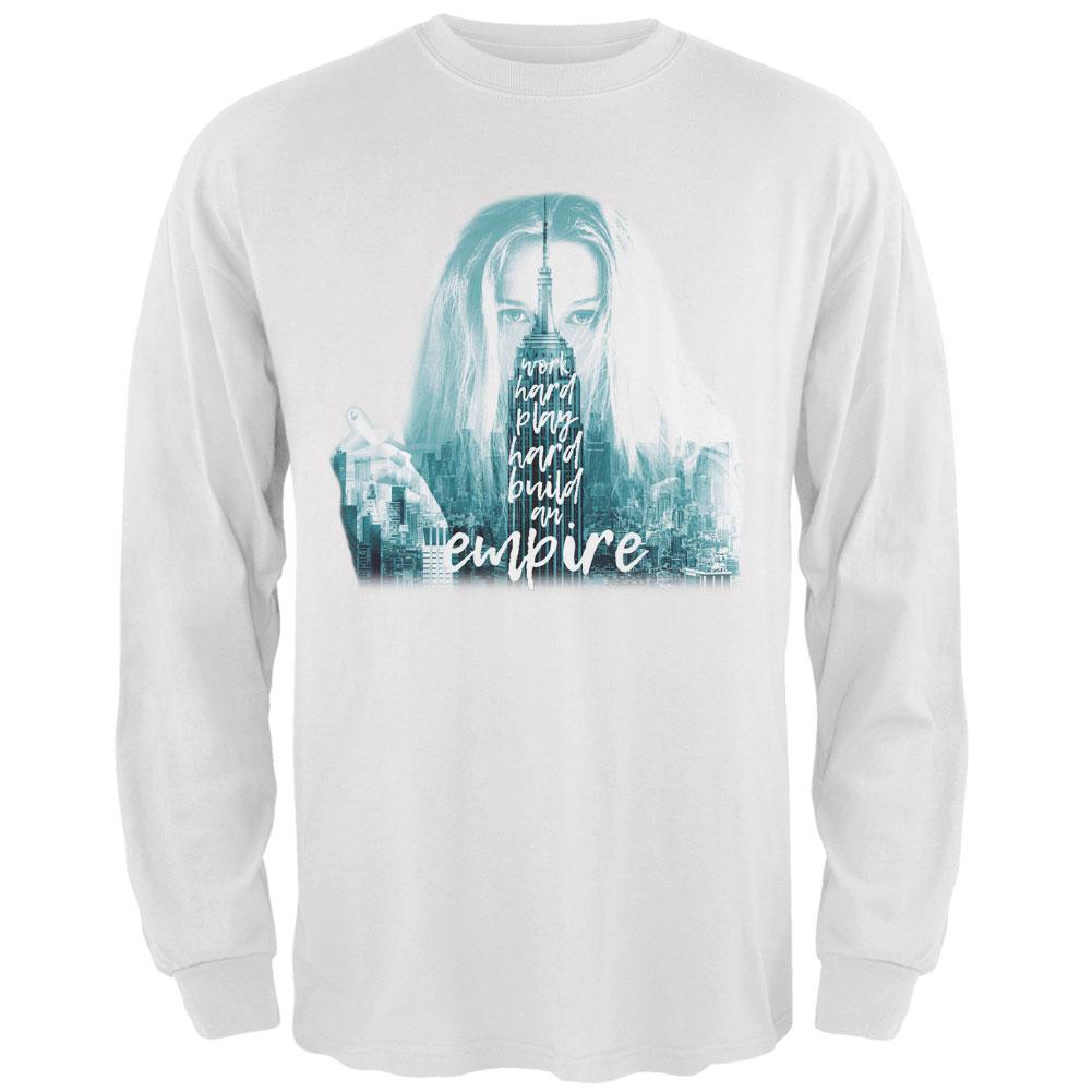 City Skyline Girl Build an Empire Mens Long Sleeve T Shirt Men's Long Sleeves Old Glory 2XL White 