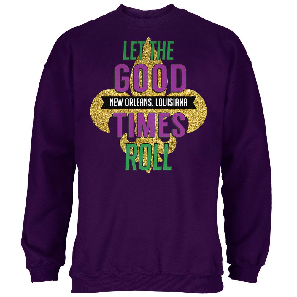 Mardi Gras Let the Good Times Roll Mens Sweatshirt Men's Sweatshirts Old Glory 2XL Purple 