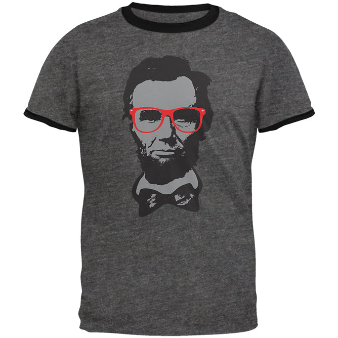 Abraham Lincoln Hipster Geek Glasses Mens Ringer T Shirt Men's T-Shirts Old Glory 2XL Dark Heather-Black 