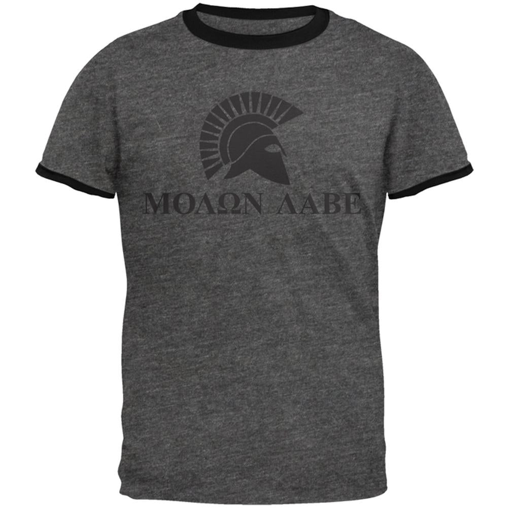 Molon Labe Helmet Mens Ringer T Shirt Men's T-Shirts Old Glory 2XL Dark Heather-Black 