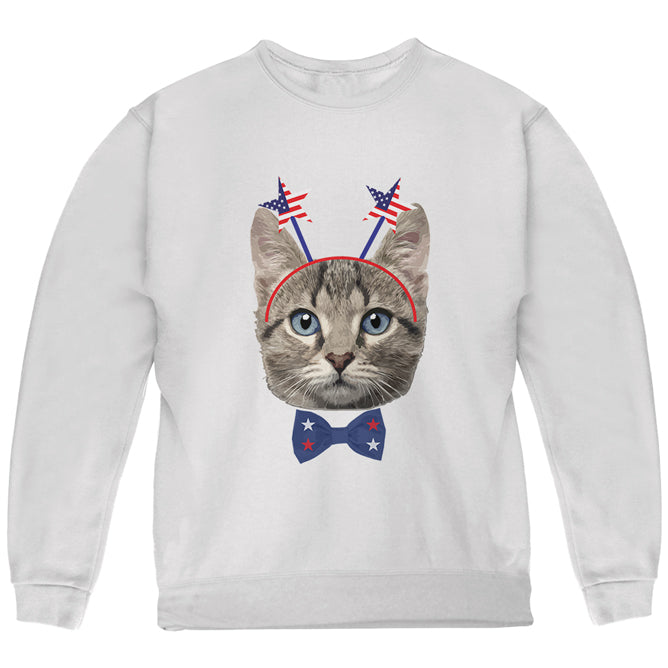 4th of July Funny Cat Youth Sweatshirt Youth Sweatshirts 4th of July YLG White 