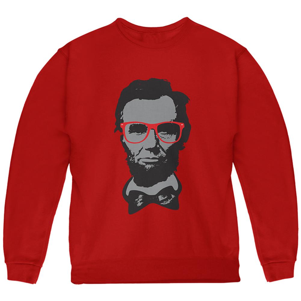 Abraham Lincoln Hipster Geek Glasses Youth Sweatshirt Youth Sweatshirts Old Glory LG Red 