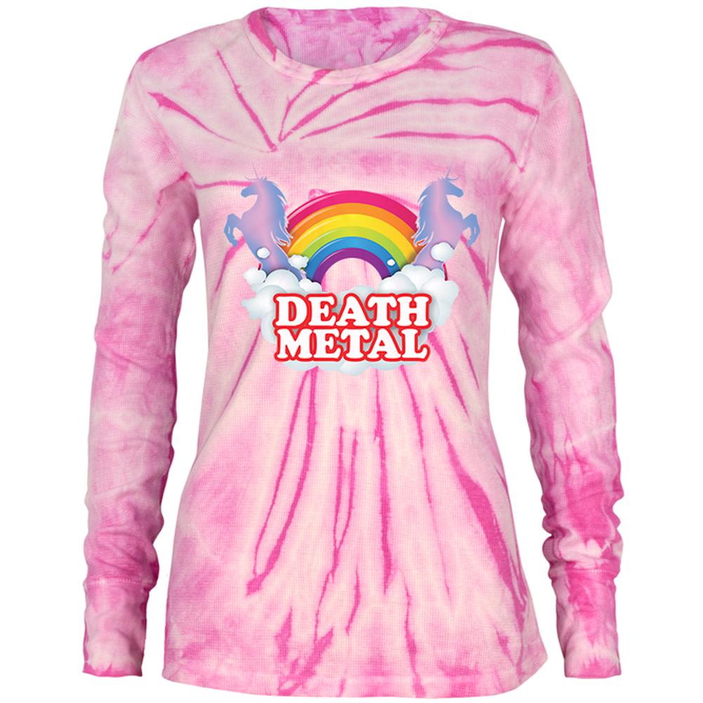 Death Metal Rainbow Juniors Long Sleeve Thermal Shirt Juniors Thermals Old Glory LG Pink Spiral Tie Dye 