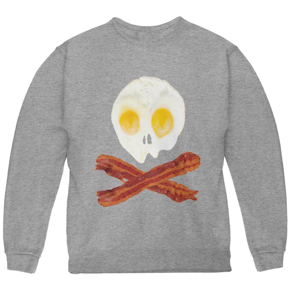 Eggs And Bacon Skull And Cross Bones Youth Sweatshirt Youth Sweatshirts Old Glory LG Storm Grey 