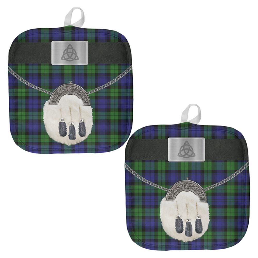 St. Patricks Day Kilt Black Watch Scottish Plaid Costume All Over Pot Holder (Set of 2) Pot Holders Old Glory OS Multi 