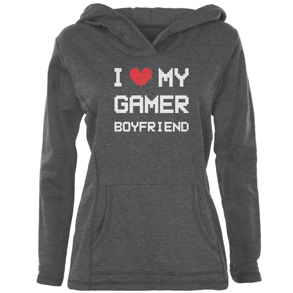 I Heart Love My Gamer Boyfriend Womens Pullover Hoodie Women's Hoodies Old Glory 2XL Heather Dark Grey 