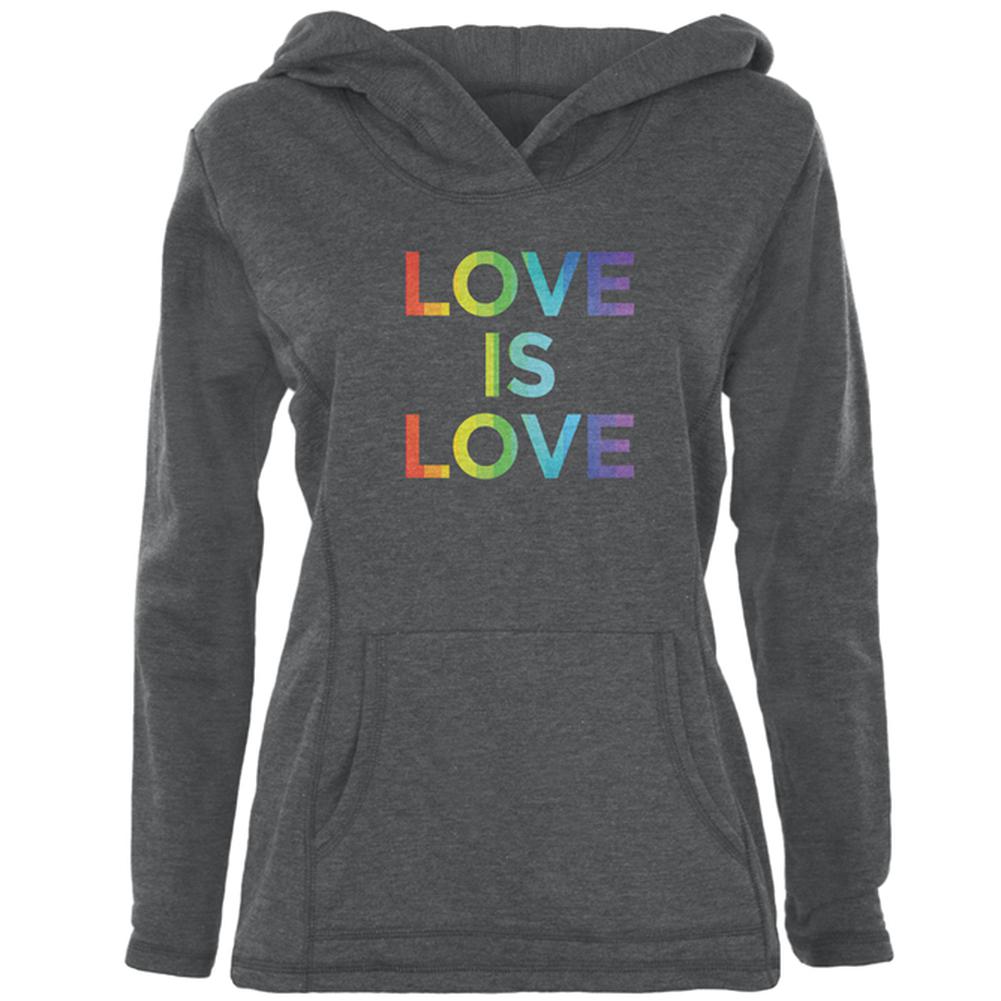 LGBT Gay Pride Love Is Love Womens Pullover Hoodie Women's Hoodies Old Glory 2XL Heather Dark Grey 