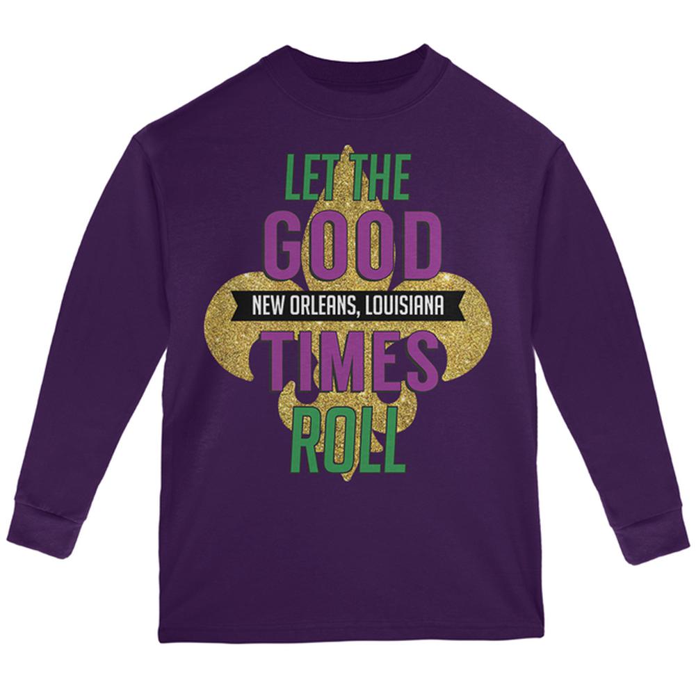 Mardi Gras Let the Good Times Roll Youth Long Sleeve T Shirt Youth Long Sleeves Old Glory LG Purple 