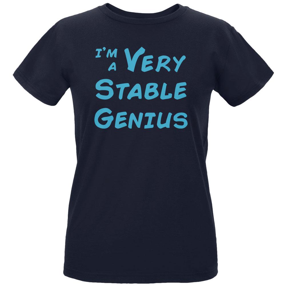 Donald Trump Quote Very Stable Genius Womens Organic T Shirt Women's T-Shirts Old Glory LG Navy 