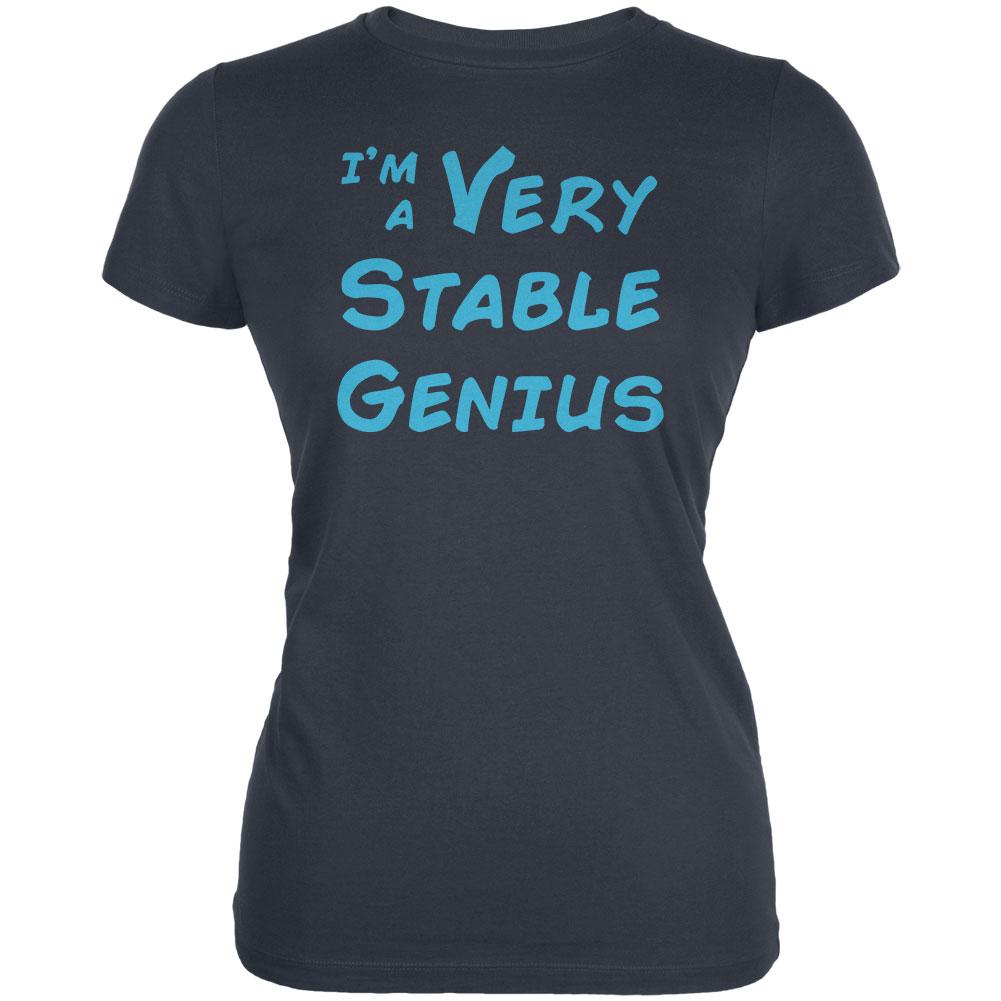 Donald Trump Quote Very Stable Genius Juniors Soft T Shirt Juniors T-Shirts Old Glory LG Indigo Blue 