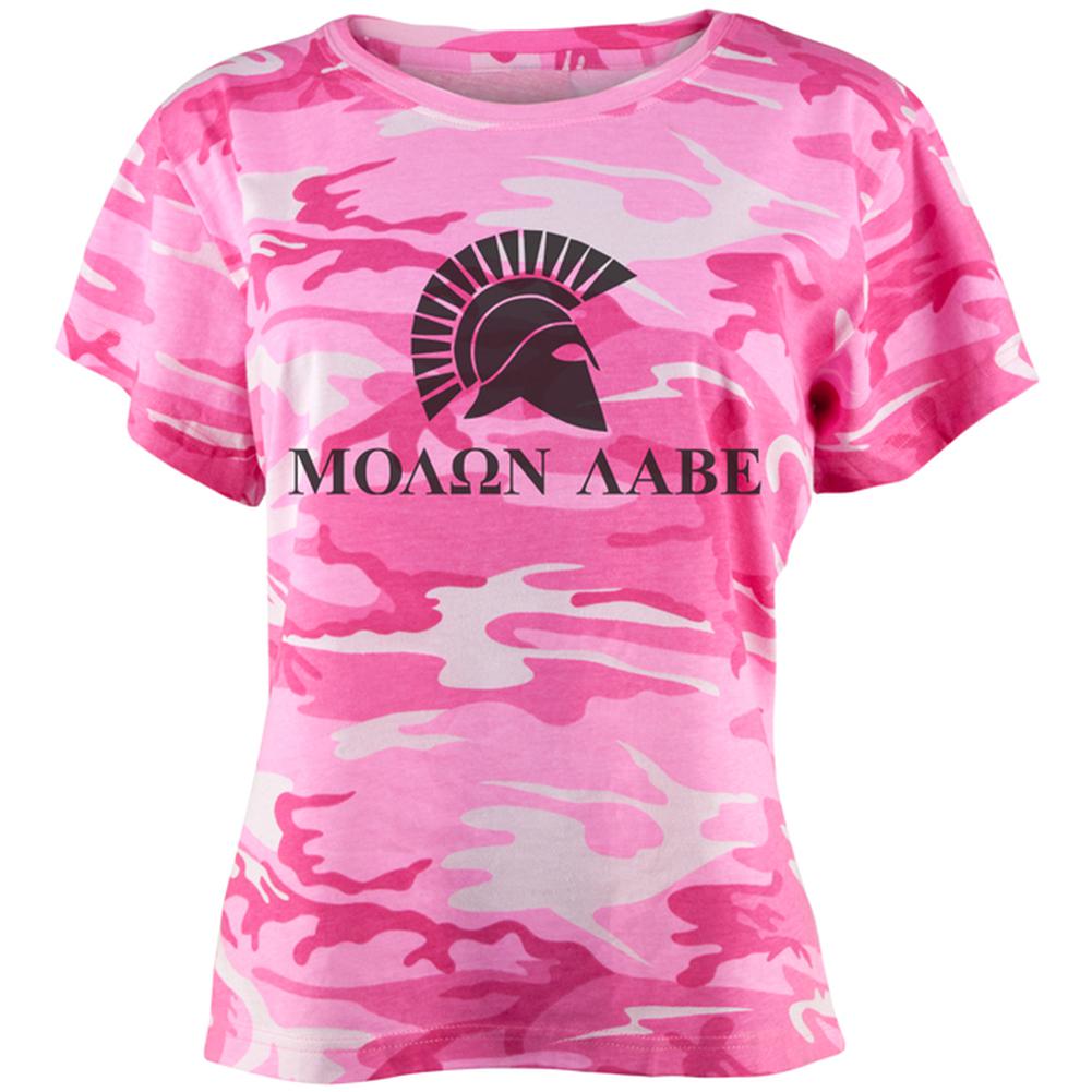 Molon Labe Helmet Juniors T Shirt Juniors T-Shirts Old Glory LG Pink Camouflage 