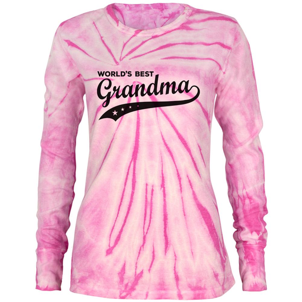 Mother's Day World's Best Grandma Juniors Long Sleeve Thermal Shirt Juniors Long Sleeves Old Glory LG Pink Spiral Tie Dye 