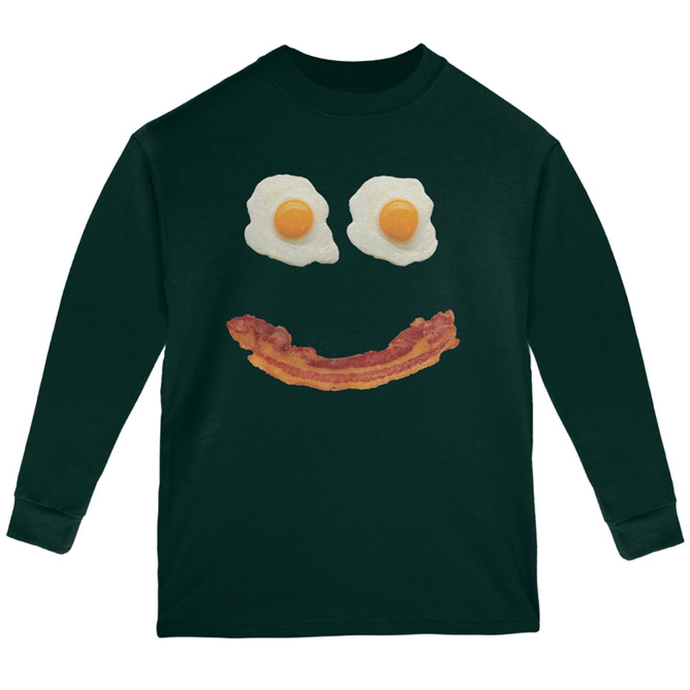 Mr. Happy Smiley Face Bacon And Eggs Youth Long Sleeve T Shirt Youth Long Sleeves Old Glory LG Forest Green 