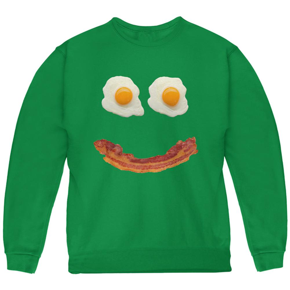 Mr. Happy Smiley Face Bacon And Eggs Youth Sweatshirt Youth Sweatshirts Old Glory LG Green 