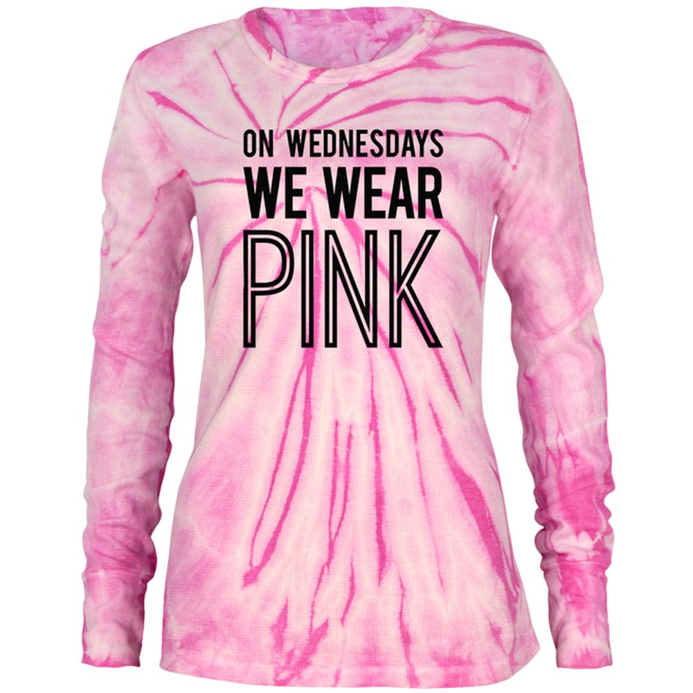 On Wednesdays We Wear Pink Juniors Long Sleeve Thermal Shirt Juniors Thermals Old Glory LG Pink Spiral Tie Dye 