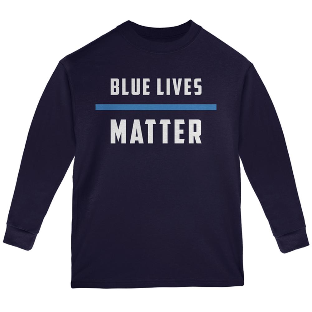 Police Blue Lives Matter Thin Blue Line Youth Long Sleeve T Shirt Youth Long Sleeves Old Glory SM Navy 