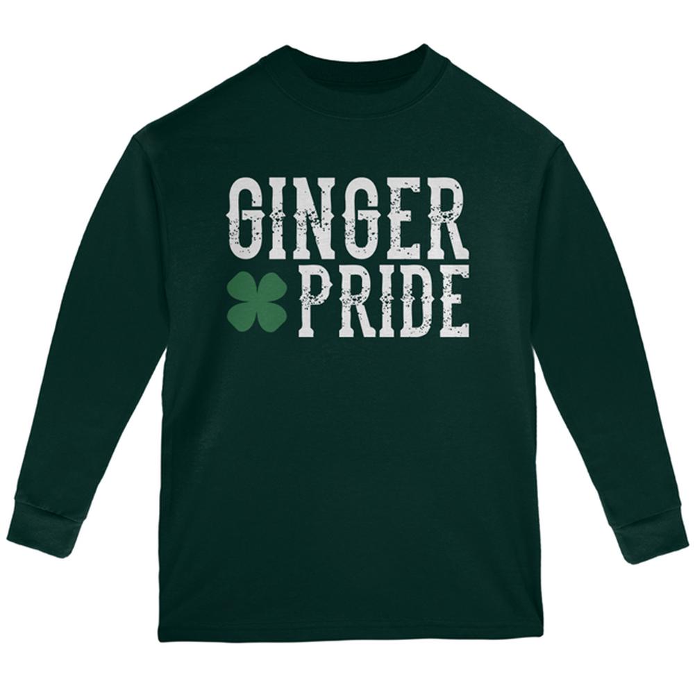 St. Patricks Day Ginger Pride Youth Long Sleeve T Shirt Youth Long Sleeves Old Glory LG Forest Green 