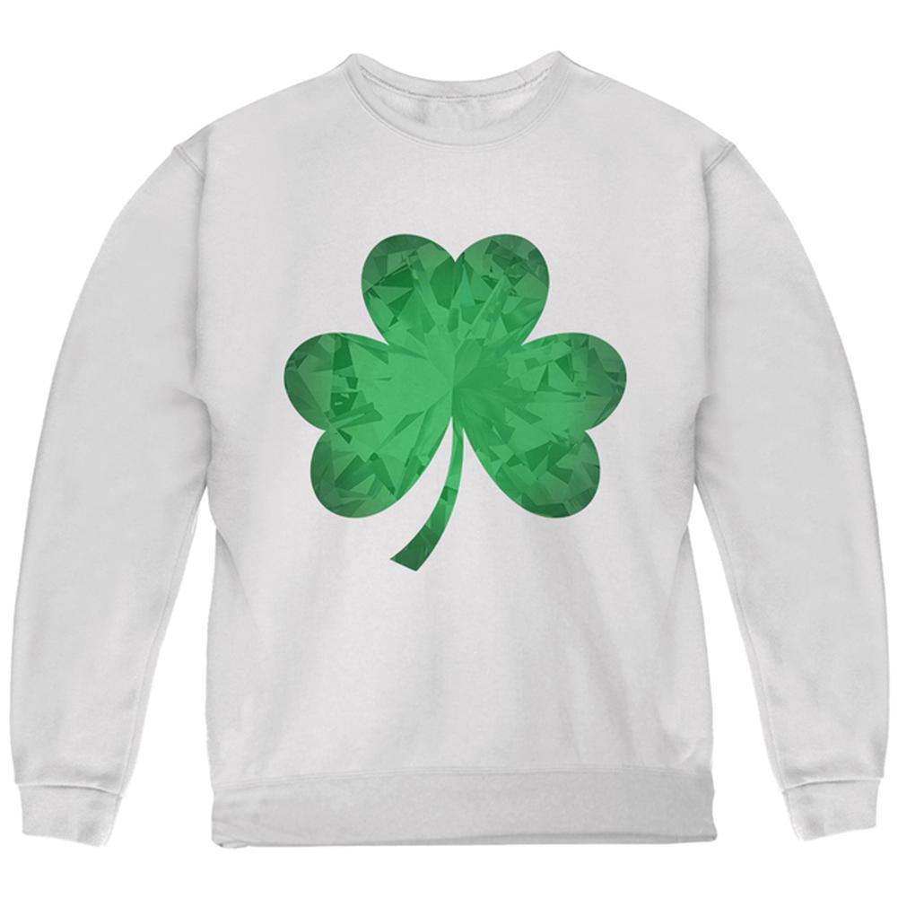 St. Patricks Day Jeweled Shamrock Youth Sweatshirt Youth Sweatshirts Old Glory LG White 